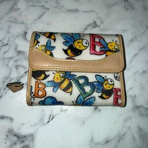 Bee Patterned Wallet with Tan Accents